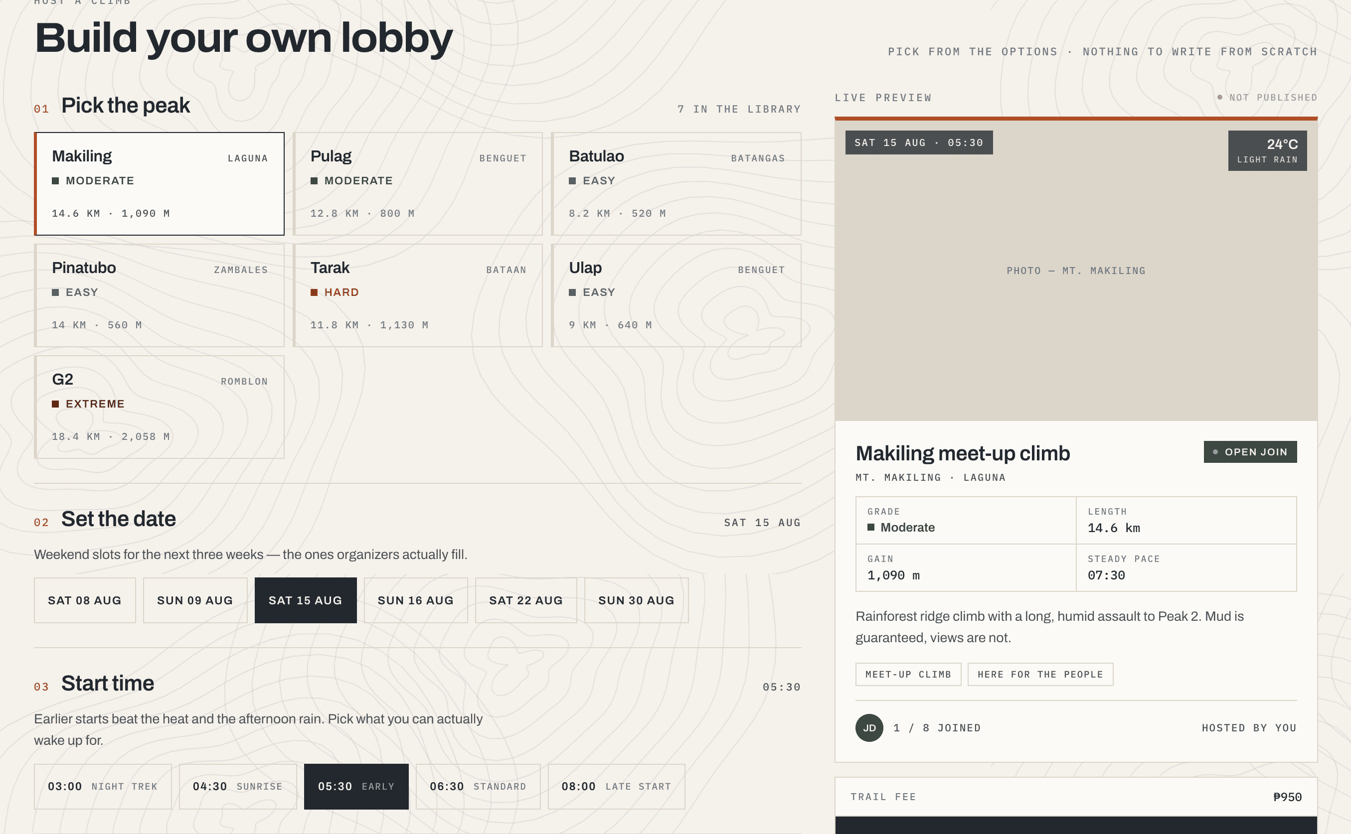 Akyat app screen: Build your own lobby