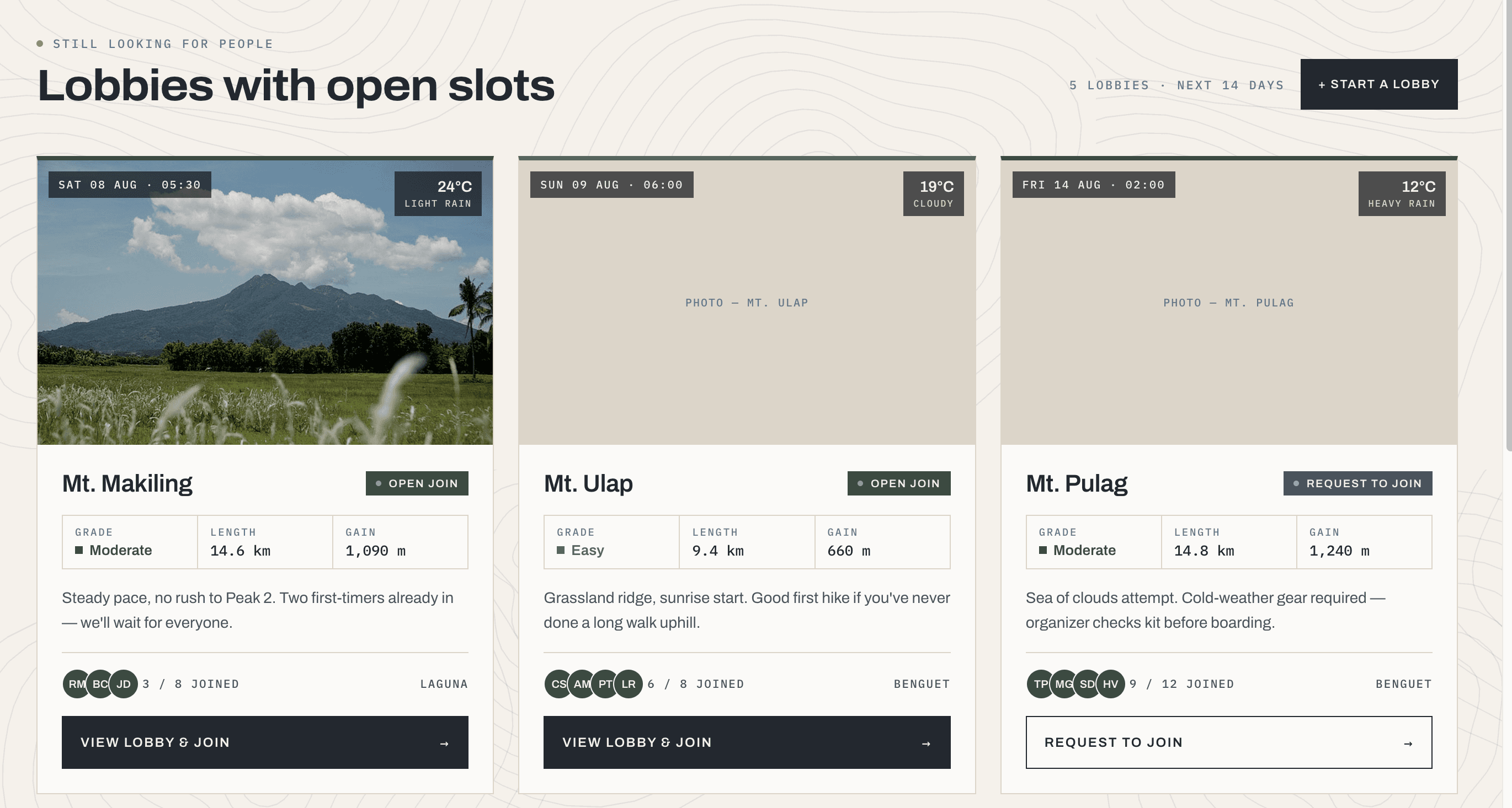 Open Akyat hiking lobbies returned by the search